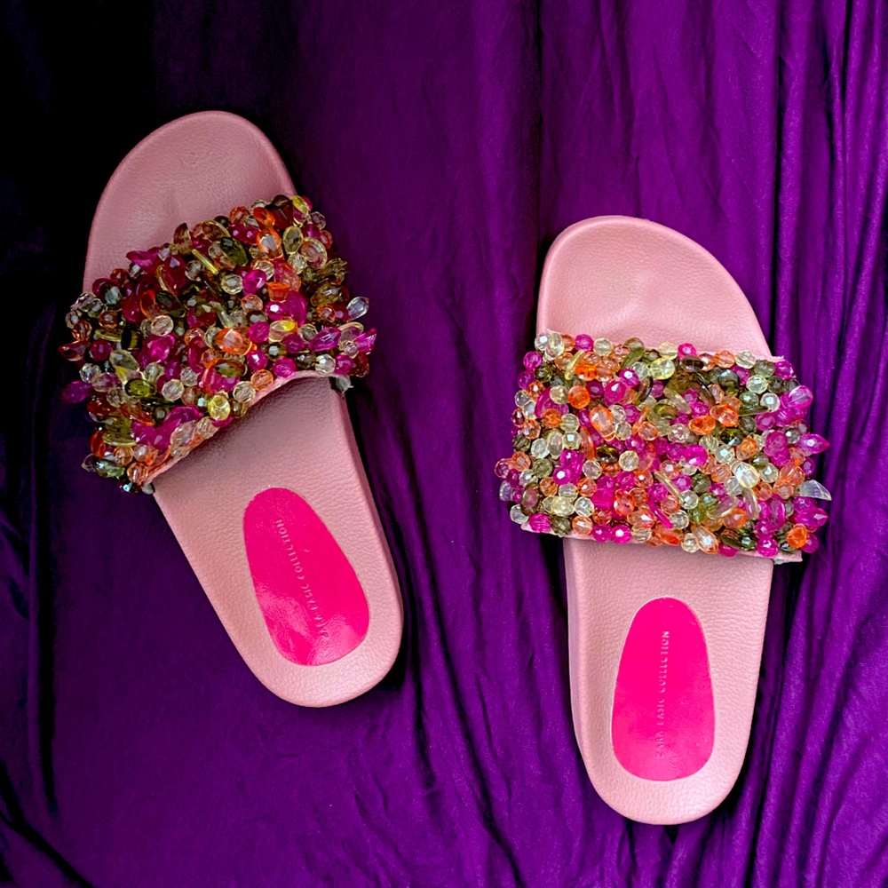 Pink Beaded Zara Slides